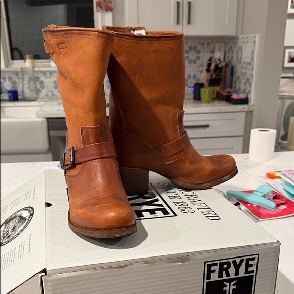 Frye Women's Cognac Leather Heeled Boots - Picture 3 of 4